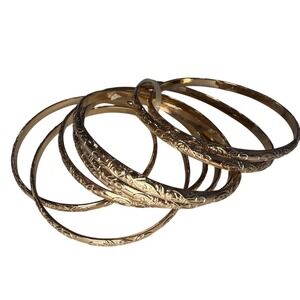 FOREVER 21 Bangle Bracelet Set of 8 Womens Gold Tone Embossed Stackable Bohemian